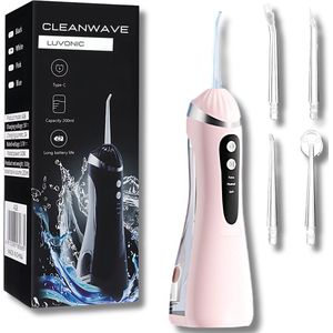 Luvonic® CleanWave Waterflosser - Monddouche - Elektrisch Flosapparaat - Draadloos en Oplaadbaar - Waterdicht - 5 Opzetstukken - 3 Standen - Tongreiniger - Roze