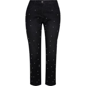 MIAMODA MIAMODA - Dames - Jeans wijde pijp sierkraaltjes 5-pocket - Zwart - Maat 56