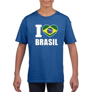 Blauw I love Brazilie fan shirt kinderen 110/116