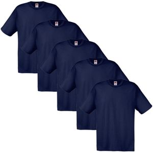 5 Fruit of the Loom T-shirts 100% katoen marineblauw L