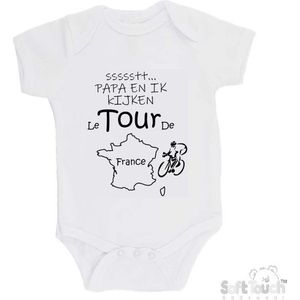 100% katoenen Romper ""ssssstt... Papa en ik kijken Le Tour De France"" Wielrennen Unisex Katoen Wit/zwart 62/68