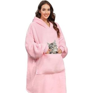 Oversized hoodie sweatshirt dames capuchonpullover lange mouwen met capuchon pullover sweatshirt ronde hals heren vrouwen oversized deken sweatshirt comfortabele reuzen - Roze