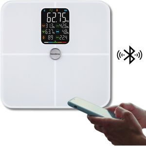 Klausberg KB-7941 Slimme Personenweegschaal – Wit – 180 kg – Lichaamsanalyse BIA – Bluetooth – Vetpercentage, Spiermassa & BMI – Tempered Glass