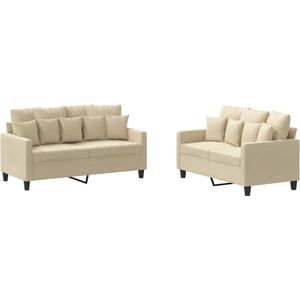 The Living Store 2-delige Loungeset met kussens stof crèmekleurig - Loungeset - Bankstel - Tuinset - Lounge Meubilair - Creme Kleur