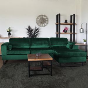 Hoekbank design Darsiono 280cm bank donkergroen velvet loungebank zowel links als rechts bankstel zetel hoeksalon