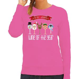 Bellatio Decorations foute kersttrui/sweater dames - Kerst wijn glazen - roze - drank/wine L