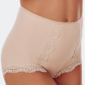 FUNNY DAY Dames Slip CHRISTINE – Beige – Maat S – Hoge Taille Maxi Slip met Kant – Comfortabel Katoen