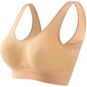 Ademende Sport BH - Sportbeha - Draadloos - Elstisch - Onzichtbaar - Strapless Bra - maat XL - Beige - LOUZIR