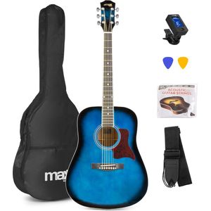 Akoestische gitaar voor beginners - MAX SoloJam Western gitaar - incl. gitaar stemapparaat, gitaartas en 2x plectrum - Blauw