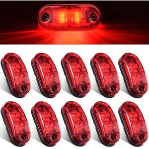 10 Stuks DC 12V/24V LED Aanhangwagenverlichting - Waterdichte LED-Zijmarkeringslichten voor Vrachtwagens, Boot, Camper - Rood Licht