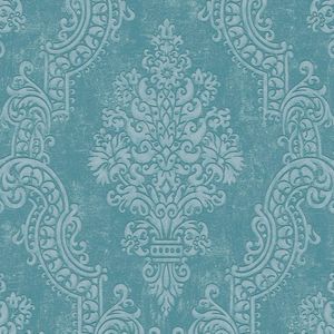 Barok behang Profhome 397654-GU vliesbehang gestructureerd met ornamenten glinsterend blauw turquois 5,33 m2