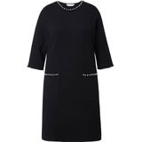 MIAMODA - Dames - Gebreide jurk A-lijn sierkralen randen met franje - Zwart - Maat 42+