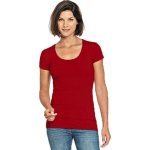 Bodyfit dames t-shirt rood met ronde hals - Dameskleding basic shirts S