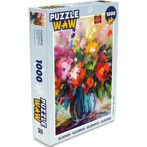 Puzzel Bloemen - Kleurrijk - Bloempot - Olieverf - Legpuzzel - Puzzel 1000 stukjes volwassenen
