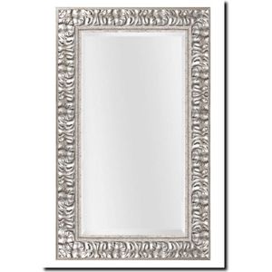 Barok Spiegel Santino Zilver Buitenmaat 77 x 138 cm hoog of breed ophangen - Ophanghaken aan lijst bevestigd - Luxe spiegel uit Italië - massief houten lijst - Facetrand - Veilig en duurzaam spiegelglas