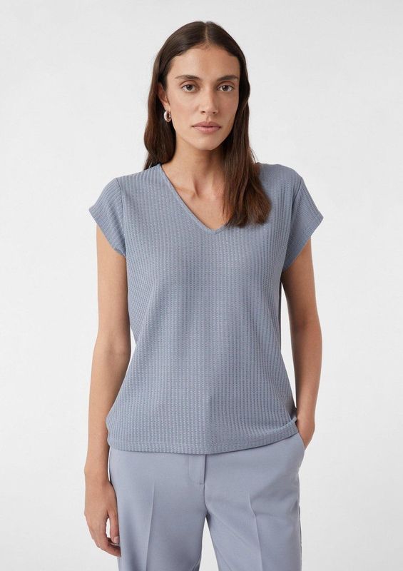 comma - T-Shirt - V-hals - Korte Mouwen - Casual