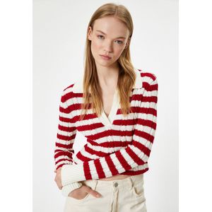 Koton - Sweatshirt - Rood/Wit - Gestreept - Polokraag - Lange Mouw