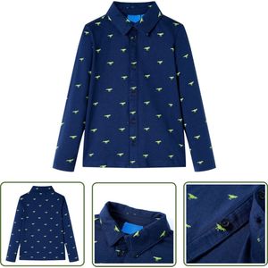 vidaXL Jongensshirts - Kinderhemd - Kindershirt 104 marineblauw - Dino Print - Blauwe Shirts - Katoenen Hemd