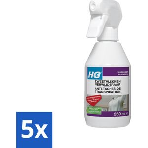 5 x HG Zweetvlekkenverwijderaar 250 ml - Zweetvlekken Verwijderen - Gele Vlekken Uit Kleding - Zweetvlekken Behandelen - Deodorantvlekken Verwijderen - Wasmiddel Voor Vlekken