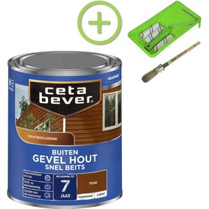 CetaBever - CetaBever Buiten Gevel & Kozijn Snel Beits - Zijdemat - Teak - 750 ml + Beitsset