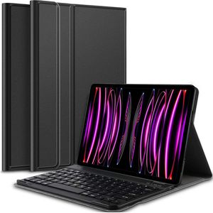Hoes met toetsenbord geschikt voor iPad Pro 12.9 - 2018 / 2020 / 2021 / 2022 - Keyboard Book Case Cover Hoesje Zwart