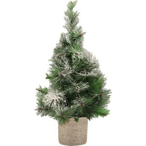 Besneeuwde kunstboom/kunst kerstboom 75 cm met naturel jute pot - Kunstboompjes/kerstboompjes