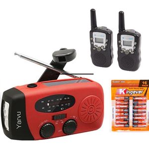 Yarvu - Noodpakket - Noodradio - Walkie Talkie op Batterijen - 16-Pack AAA Batterijen Geleverd - Opwindbaar - Solar