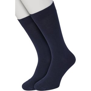 Bonnie Doon Basic Sokken Heren Donker Blauw maat 40/46 - 2 paar - Basis Katoenen Sok - Gladde Naden - Brede Boord - Uitstekend Draagcomfort - Perfecte Pasvorm - 2-pack - Multipack - Effen - Dark Blue - OL6324012.111