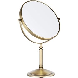 Tafelspiegel, make-upspiegel met 10 x vergroting, goudkleurig, 360 graden draaibaar, dubbelzijdige spiegel, make-upspiegel voor make-up, scheren, geschenken, diameter 20 cm