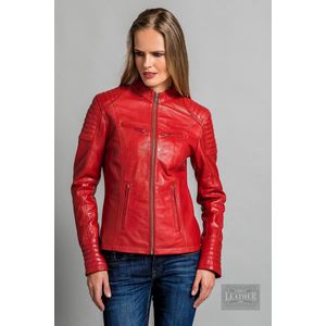 Urban 5884® - Angelina - Damesjas -Biker Model - Lams Leer - Soepel - Rood - Getailleerd - Maat XL