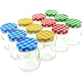 Mini Confituur pot Jampot Inmaakpot met geruite schroefdeksel van 80 ml - 5 x 5 x 10 cm - 12 stuks