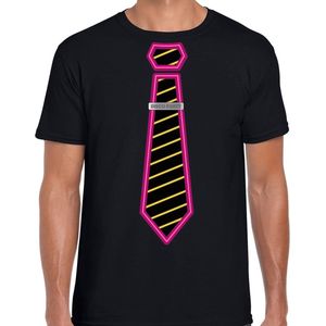 Bellatio Decorations Verkleed T-shirt voor heren - disco - zwart - stropdas - jaren 70/80 - carnaval S