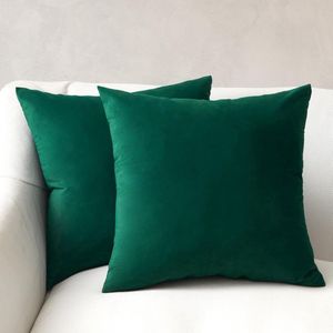 Kussensloop 40 x 40 cm, donkergroen, set van 2 fluwelen kussenslopen, kussenovertrekken, bankkussen, sierkussen, decoratie voor bank, bed, woonkamer, slaapkamer