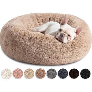 Donzig rond hondenkussen voor grote en extra grote honden - lichtbruin - 120x120x20 cm fluffy dog ​​bed