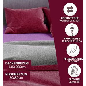 Beddengoedset met kasjmier touch - warm en onderhoudsvriendelijk - bordeaux antraciet - 135 x 200 cm + 80 x 80 cm