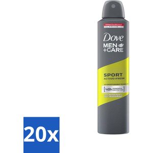 20 x Dove - Deodorant - Spray Men - Sport Active + Fresh - Energiek en verfrissend - 250 ml - Langdurige Bescherming - Dove Men+Care - Hydraterend - Deodorant Spray