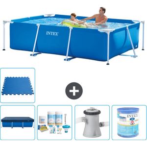 Intex Rechthoekig Frame Zwembad - 260 x 160 x 65 cm - Blauw - Inclusief Afdekzeil - Onderhoudspakket - Zwembadfilterpomp - Filter - Vloertegels