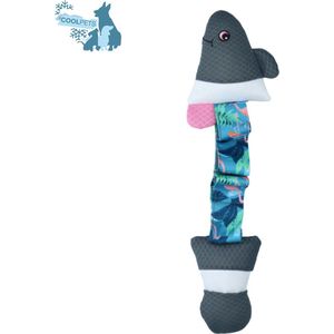 CoolPets Pull me! Fishy – 4x47x10 cm - Verkoelend hondenspeeltje – Hondenspeelgoed met pieper – Drijft op water – Trek speeltje - Flamingo print
