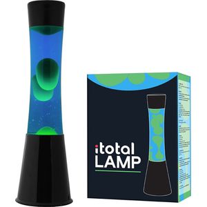 i-Total Lavalamp - Lava Lamp - Sfeerlamp - 40x11 cm - Glas/Aluminium - 30W - Blauw met groene Lava - Zwart - XL1790