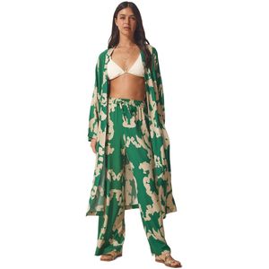 Happinessistanbul Groen-Beige Viscose Kimono Palazzo Broekpak Voor Dames Ci00086