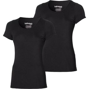 Bamboo T-shirts women basic 2 pak black ronde hals-maat S