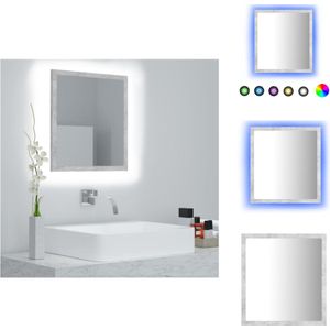 vidaXL Wandspiegel Betongrijs 40x8.5x37 cm - RGB-licht - Bewerkt hout en acryl - Badkamerkast