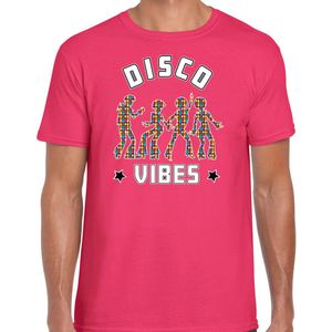 Bellatio Decorations disco verkleed t-shirt heren - jaren 80 feest outfit - disco vibes - roze XXL