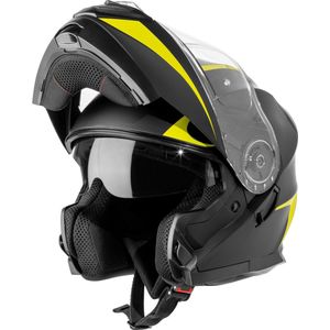 VINZ Busan Systeemhelm met Zonnevizier | Scooterhelm & Motorhelm & Brommerhelm | ECE 22.06 goedgekeurd | Lichtgewicht 1600 gram | Inclusief Opbergzak | Geel - XS