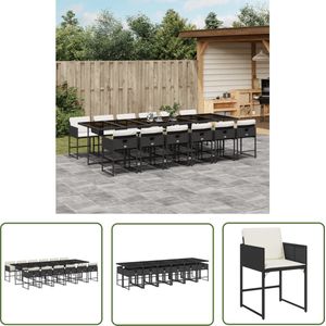 The Living Store 13-delige Tuinset met kussens poly rattan zwart - Tuinset - Eetkamerset - Outdoor Furniture - Patio Set - Lounge Set