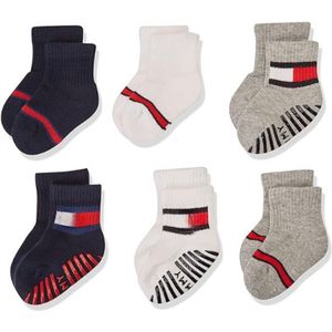 Baby Sokken 6-Pack - Wit Grijs Marine - Zachte Katoenen Babysokken Met Vlagdetail - Unisex Voor Jongens En Meisjes - Maat 19