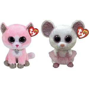 Ty - Knuffel - Beanie Boo's - Fiona Pink Cat & Nina Mouse