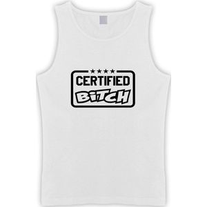 Witte Tanktop met zwart "" Certified Bitch "" print size XXXL