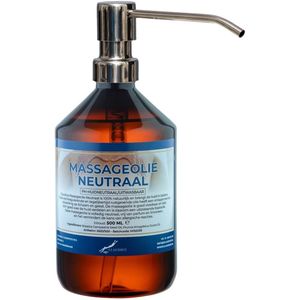 Massageolie Neutraal 500 ml met zilveren pomp - 100% natuurlijk - biologisch en koud geperst