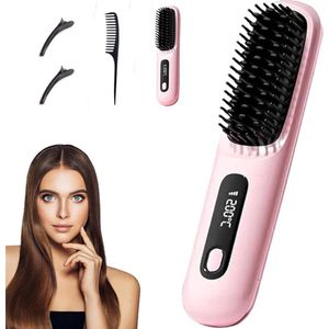 Stijltang - Draadloze Stijltang - Roze - Snelle Verwarming - LED-display Temperatuur 160-200 Graden